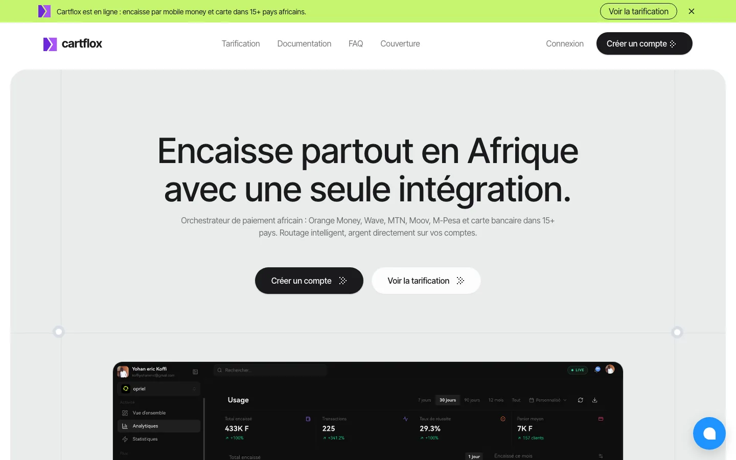 Page d'accueil de Cartflox